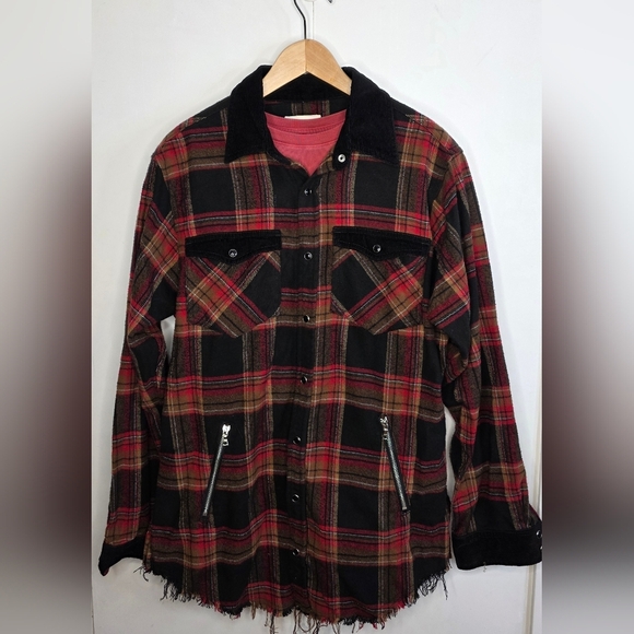 ORO Made In Los Angeles Red Plaid Shirt, Side Zip Pockets, Unisex Xl Wom, MED M - Picture 1 of 13